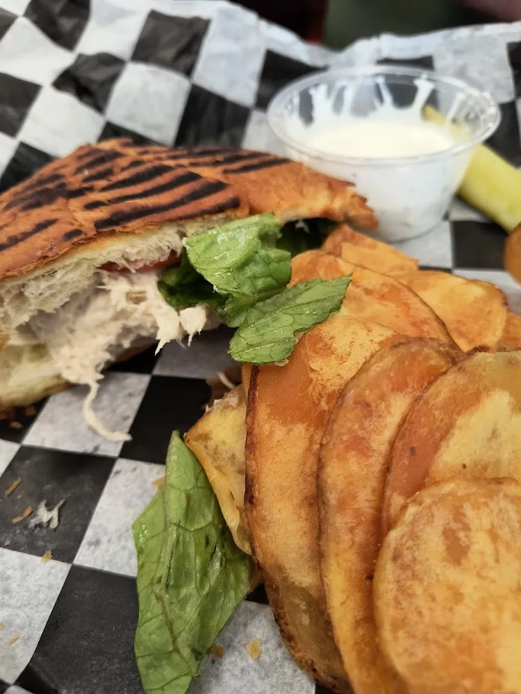Chicken Salad Croissant Toasted with Homemade Potato Chips